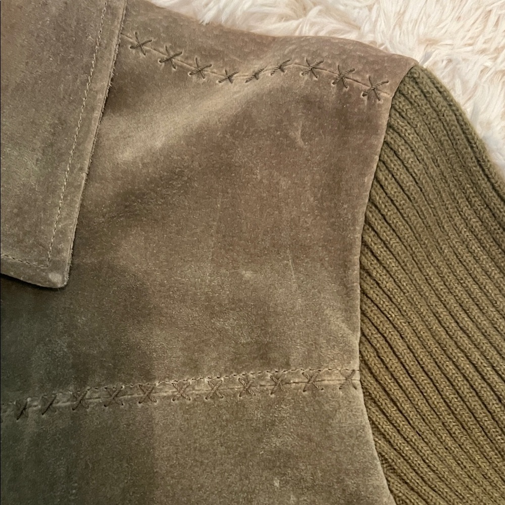 Live a Little Olive Suede Sweater Sleeve Whipstitch Jacket Blazer - Picture 6 of 8